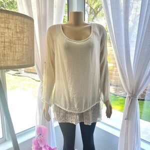 Marina Gigli Women’s Silk Lange Look Tiered White Sheer Size M Blouse Top